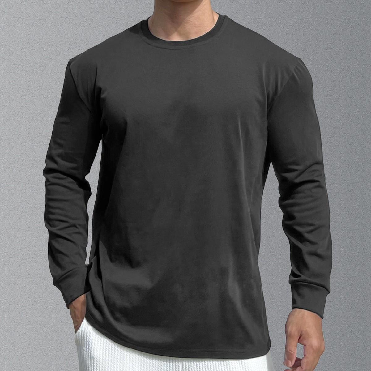 

Мужской базовый слой с длинным рукавом из хлопка с наплечниками для бега и тяжелой атлетики - Круглый вырез, Осень/Зима. M темно-серого