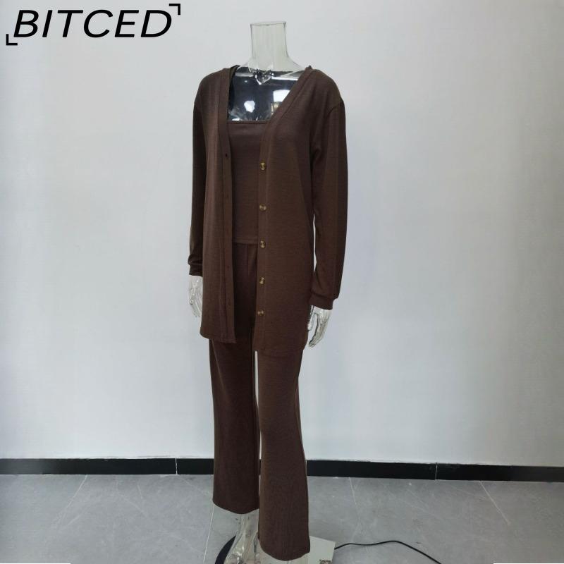 BITCED Knitted Three-piece Summer Women's Coat, Vest and Trousers Set