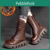 Boots Shoes Winter Women Warm Genuine Leather Plush Zip Round Toe Wedges Handmade Laceup Platform Boots
