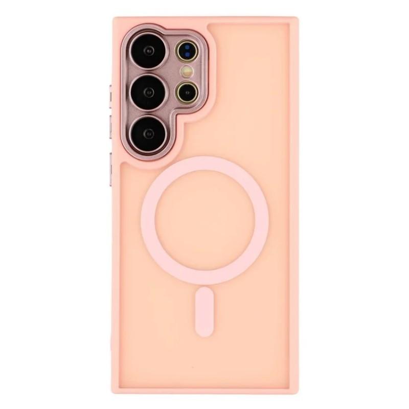 

For Samsung Galaxy S24 Ultra Back Cover Compatible with MagSafe WANLONFENG QB1 Series PC TPU Shockproof Phone Case Pink