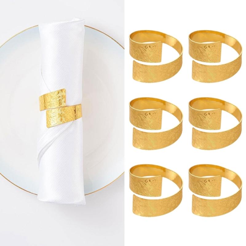 6Pcs Vintage Irregular Shape Napkin Rings Rose Pattern Iron Napkin Holders Clips For Hotel Dining And Home Table Setting