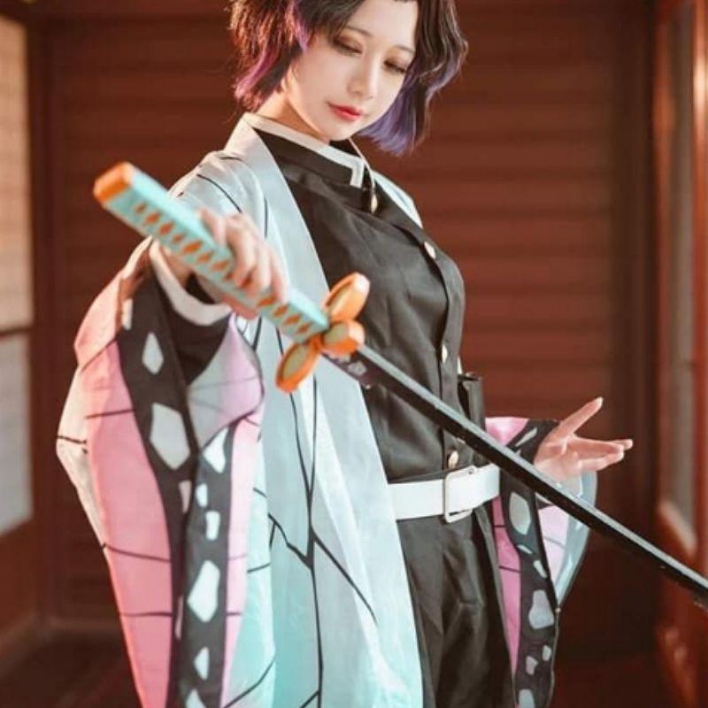 Anime Demon Slayer Kimetsu No Yaiba Kochou Shinobu Cosplay Kostýmní sada paruk Kimono Jednotné halloweenské anime kostýmy pro dospělé děti