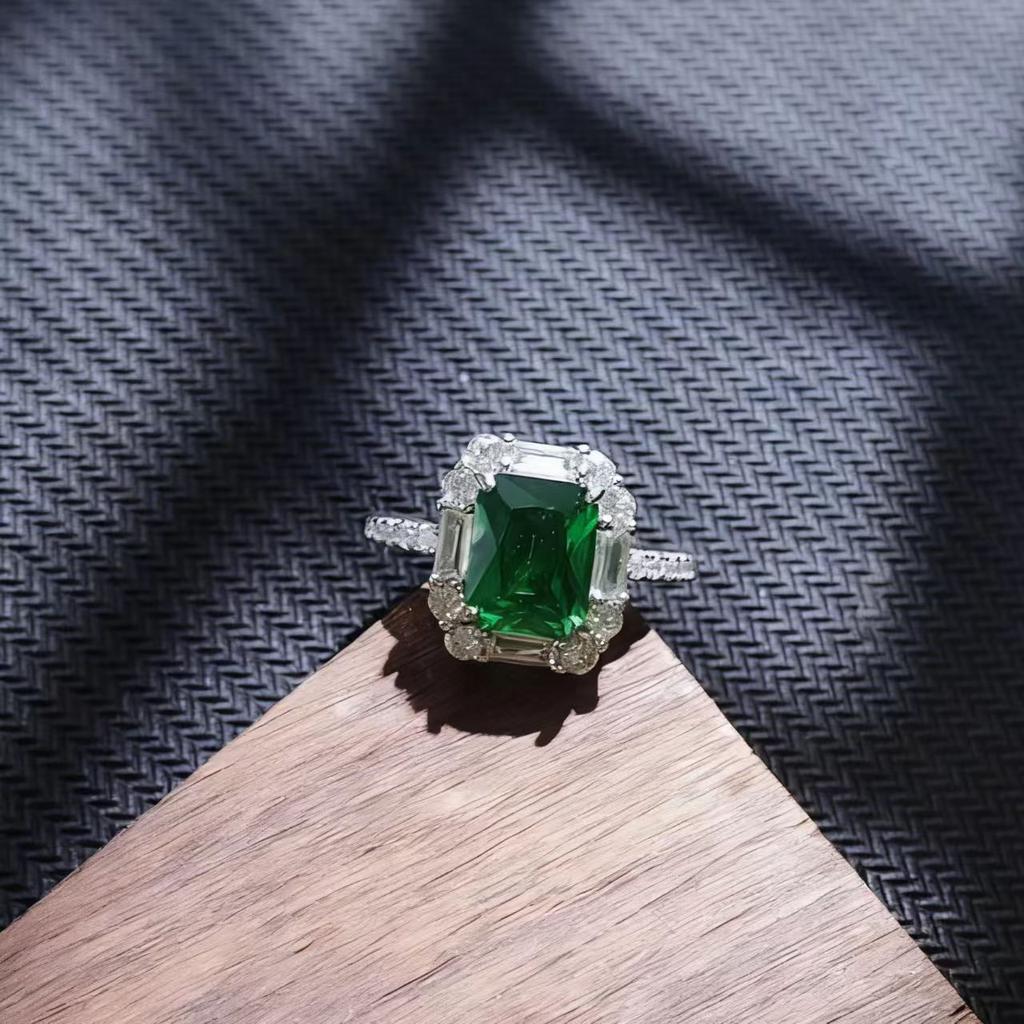 Deluxe Jewelry Cultivated Ruby Ring For Women, Classic Fashion 7 * 9 Rectangle Emerald Ring