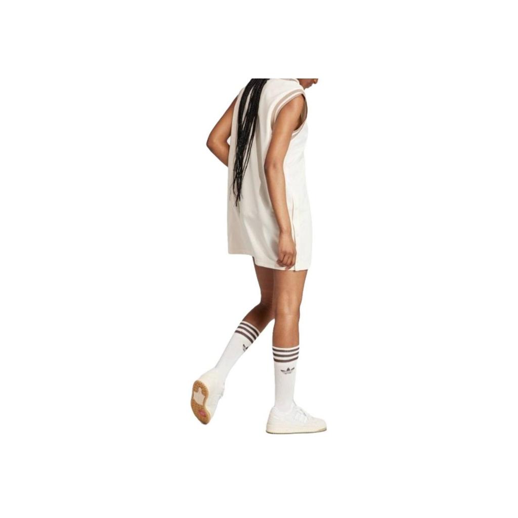 Adidas Originals Solid Color V-Neck Casual Loose Short Sleeveless Dress Women Dresses White IS5261