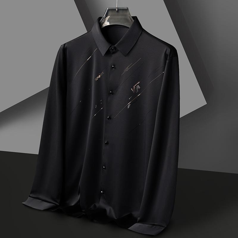 Men's Long Sleeve Shirt Men's Autumn Fashion Korean Version of Middle-aged Casual All-match Seamless Elastic Shirt Men