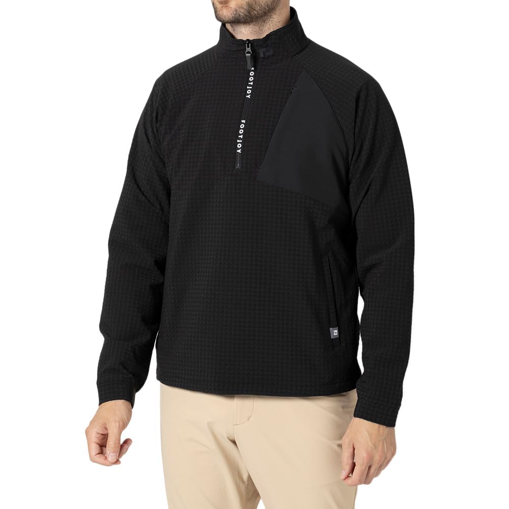 

Водоотталкивающая куртка-пуловер с длинным рукавом и молнией до середины груди FootJoy TWINSOF, черная, мужская, размер M (FJ-F24-O01, 32218-M)