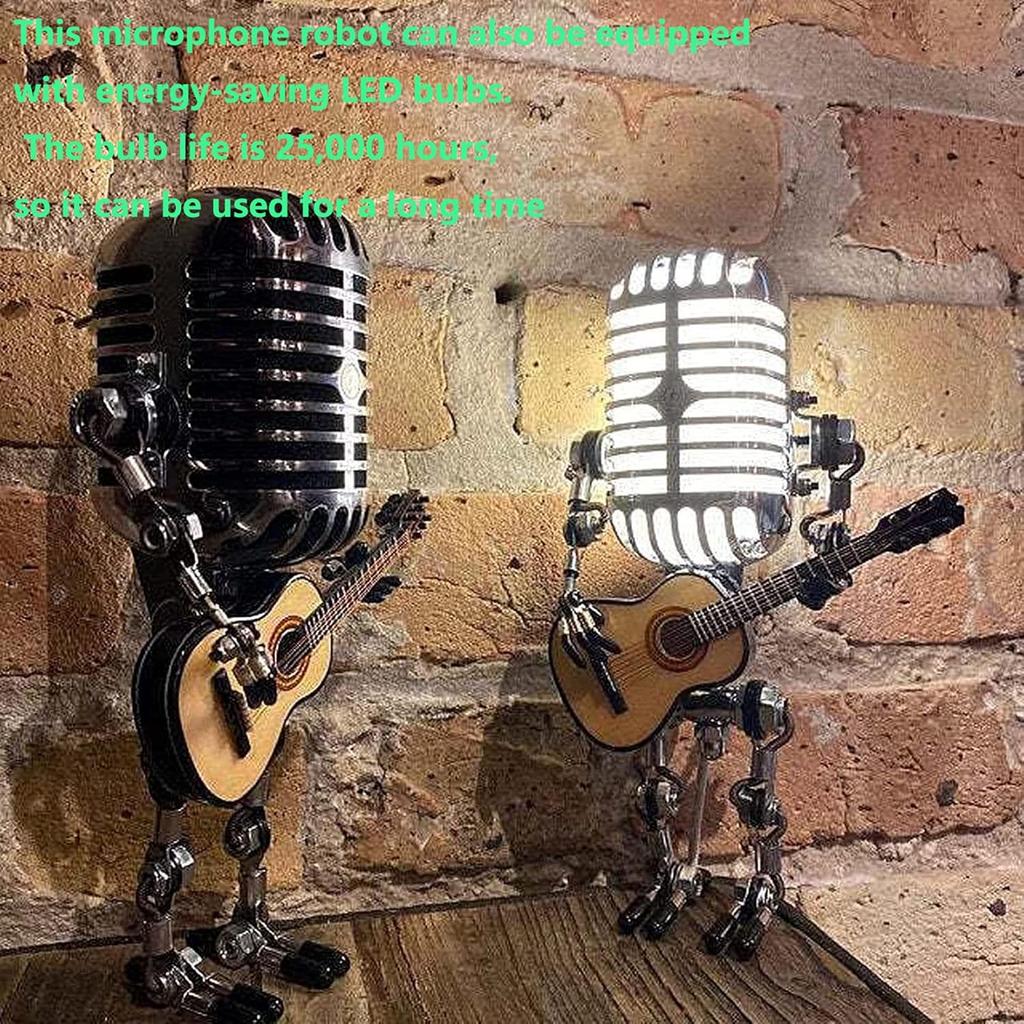 Microphone Robot Lamp Statue Industrial Table Lamp, Retro Steam Punk Robot Lamp Decor Night Light Creative Fun Desk Lamp for Home Office Desk