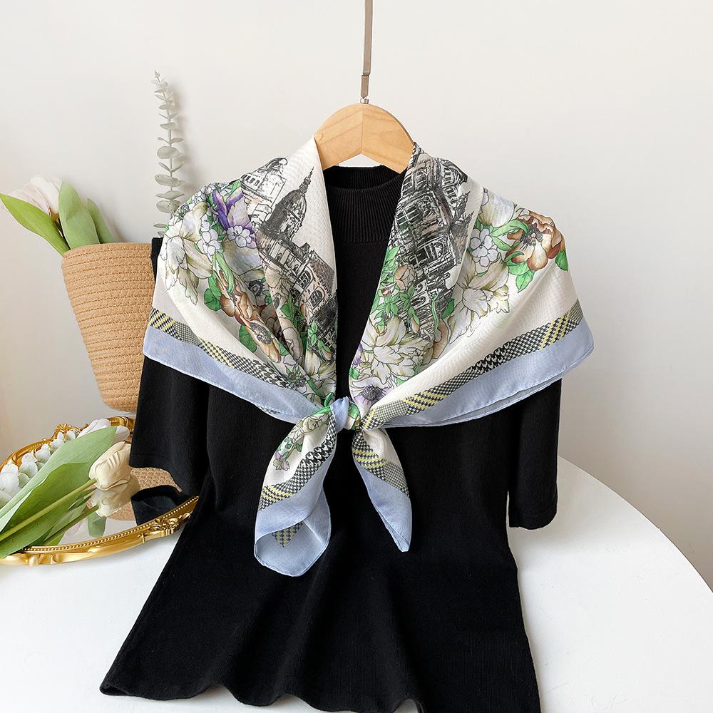 New Scarf Fashionable Light Luxury Versatile Plant Flowers Outdoor Sunscreen Shawl Big Square Scarf Headscarf Scarf