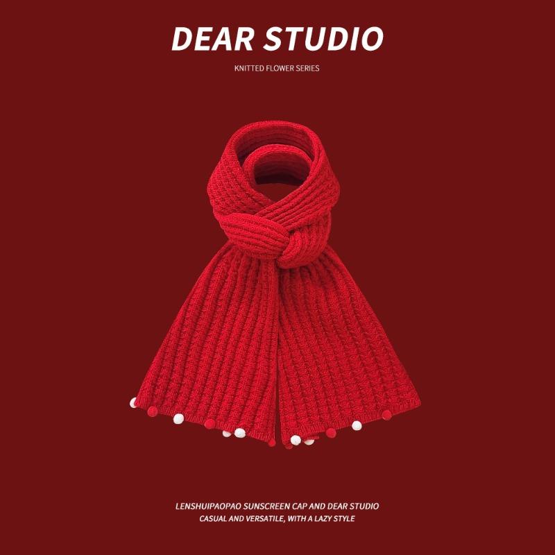 

White Deer New Christmas Ball Knitted Scarf Women s Winter Thickened Warm Red Wool Shawl Scarf Tide красный