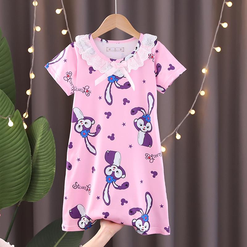Lace Short Sleeve Cartoon Nightgown for Girls - Summer Pajamas