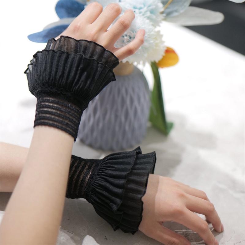 Women Wrist Cuffs Detachable Lace Ruffled Winter Autumn Hoodie Sweater Sweatshirt Hoodie False Sleeves Tulle