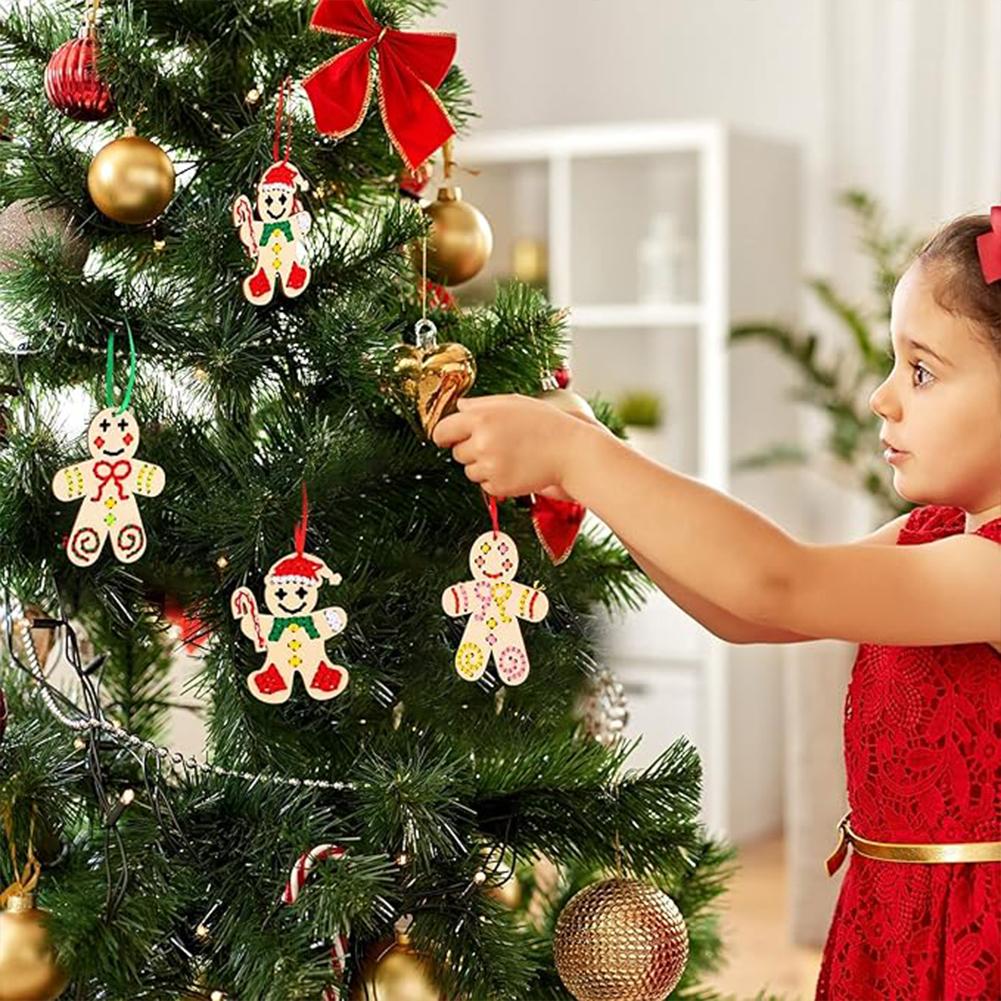 Cross Stitch Hanging Pendant Christmas DIY Needlework Art Pendant Kit Wooden Ornaments Making Kit for Home Xmas Tree Decor