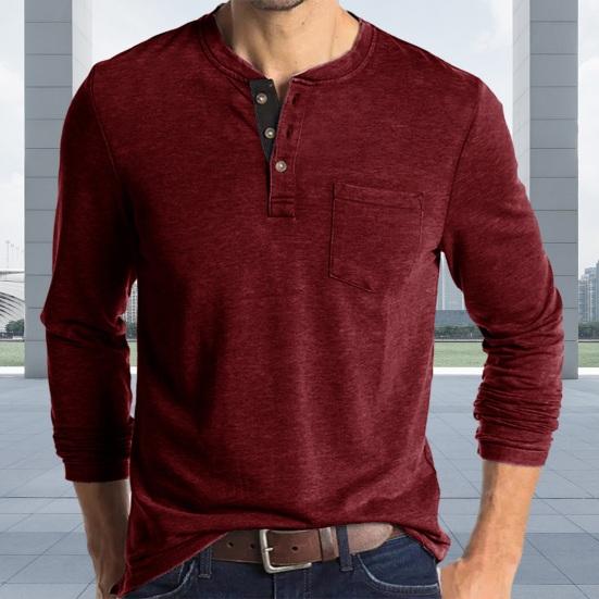 

Мужчины O-образный вырез Пуговицы Вырез Футболка Длинный рукав Однотонный Slim Fit Эластичный пуловер Топы Уличная одежда