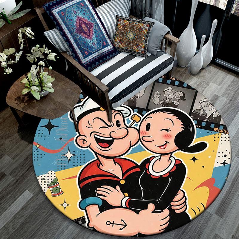 Popeye the Sailor Man,Round Area Rug,Carpet Rug for Living Room Bedroom Sofa Playroom Decor,Non-slip Floor Mat