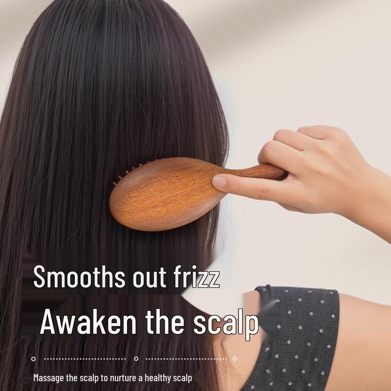 Women's Portable Sandalwood Airbag Cushion Comb - Long, Massaging Scalp & Meridian Wooden Hairbrush