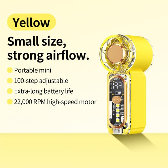 Handheld Fan, with Transparent Body Mini Portable Personal Fan, Digital Display And Emergency Lighting Design, 100 Gear Wind Speed Adjustable Fan for