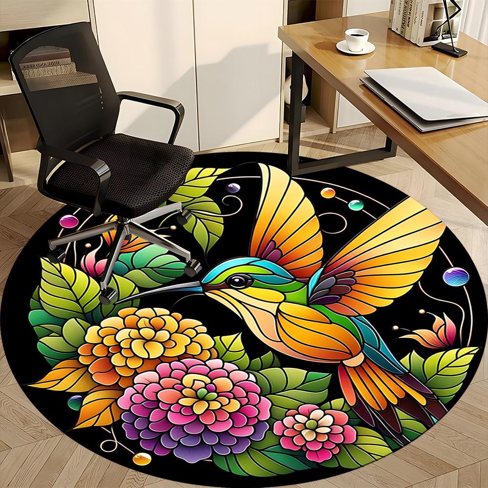 1pc Hummingbird Flowers Office Round Area Rug, Indoor Mat Suitable ForOffice, Under Office Chairs Bedroom Living Room Home Decor, Room Decot111