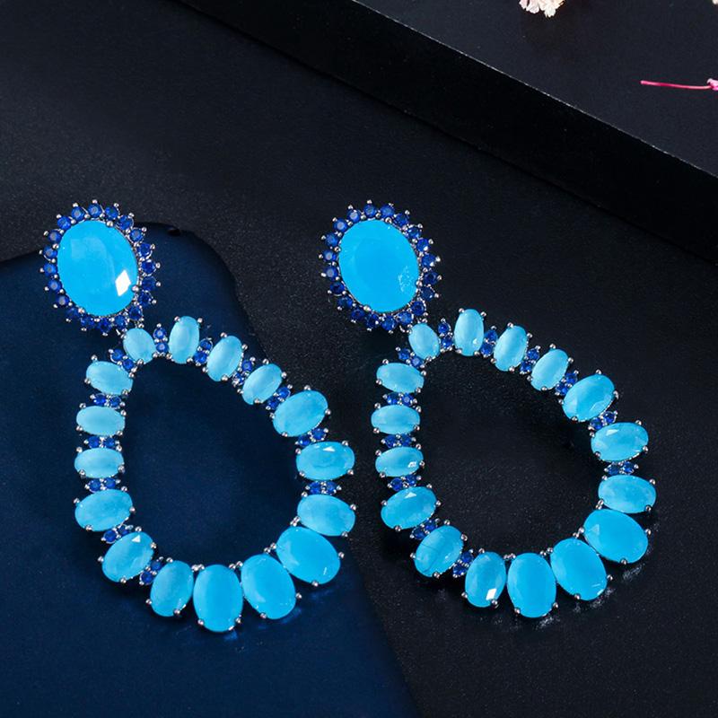 WWJ High Quality Black Golden Color Light Pink Zircon Big Drop Earrings