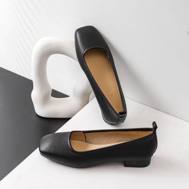 Spring grandma shoes women's work hotel professional etiquette single shoes interview soft sole square head flat bottom beanie ladyshoes