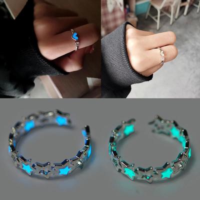 Damen Herren Blau Grün Leuchtender Ring Hohler Stern Herz Legierung Ring Im Dunkeln Leuchtender Verstellbarer Fingerring