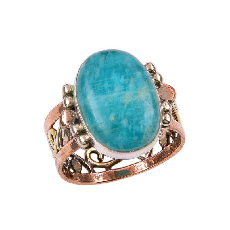 Natural Amazonite Gemstone 925 Solid Sterling Silver Two Tone Ring Size 8.5 e8o05