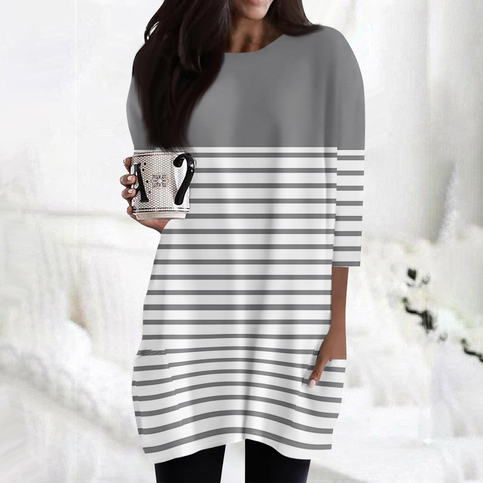 

Жіночі повсякденні сорочки з рукавом 3/4, модні туніки з принтом і кишенями L