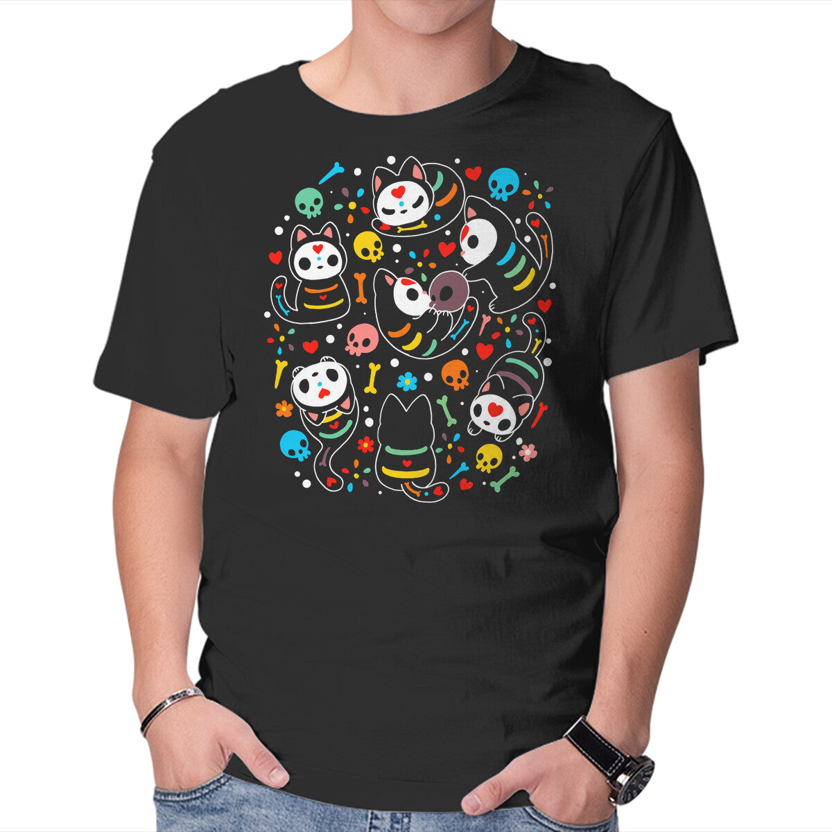 Unisex Crew Neck T-Shirt Sweet Spook Cat Graphic Short Sleeve Casual Tee XS