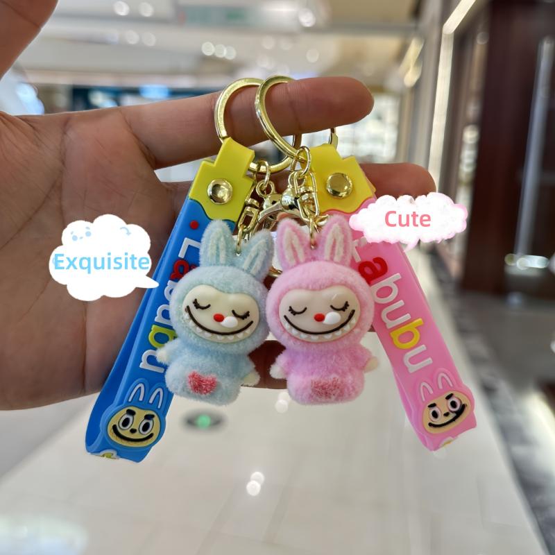 Cartoon Flocking Sitting Doll Keychain Phone Ornaments Bag Charms Pendant Gifts