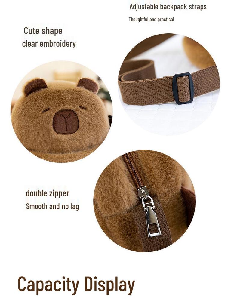 Plyšová crossbody kabelka Kapybara - Roztomilá kreslená kulatá taška přes rameno pro dívky a studenty