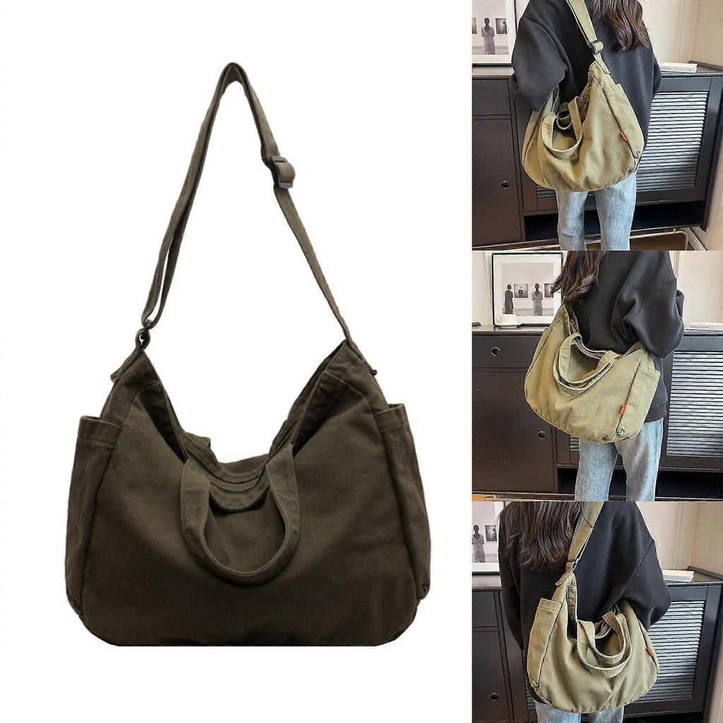 Wszechstronna i Szykowana Płócienna Torba Jednoramienna Japoński Styl Crossbody Duża Pojemność Aktówka Zielona