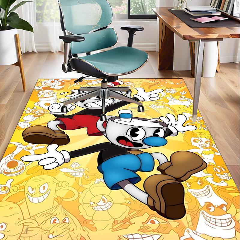 Cup-head And Mugman Adventure Office Rug Chair Mat, Game Carpet, Suitable for Front Door, Bedroom, Living Room, Desk, Holiday Gift