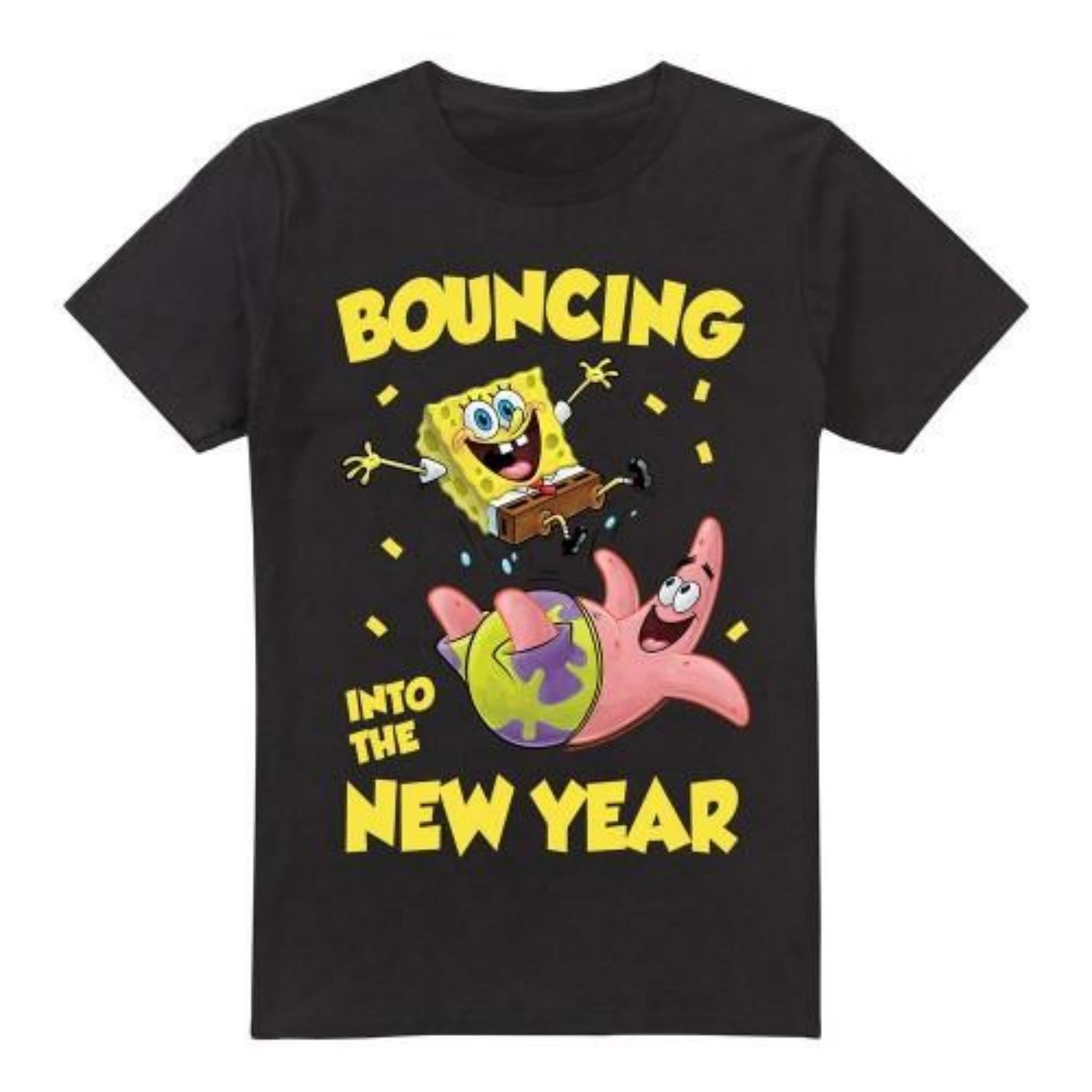 SpongeBob SquarePants Mens Bouncing Into The New Year T-Shirt S чёрный