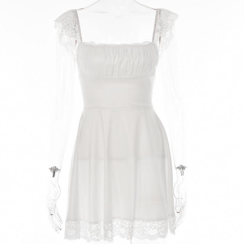 

Lace-up Waist-Controlled Instagram Popular Lace A- line Dress White L