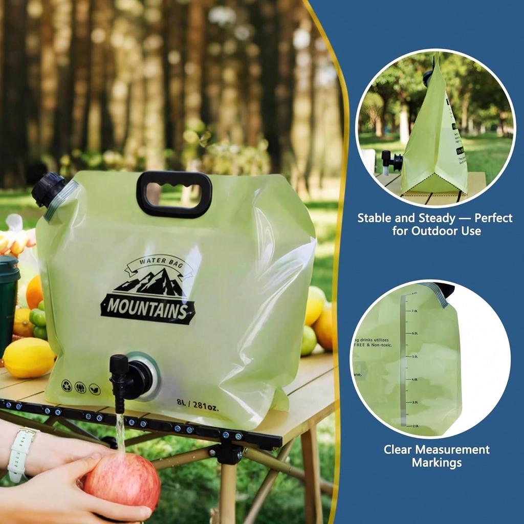 8L BPA-Free Portable Folding Water Storage Bag with Faucet for Camping Hiking