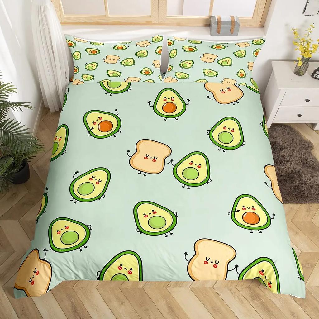 Avokado Dynetrekk sett for barn Kawaii Sengesett Cute Fruits Dynetrekk Twin Size Tropical Botanical Cartoon Quilt Cover