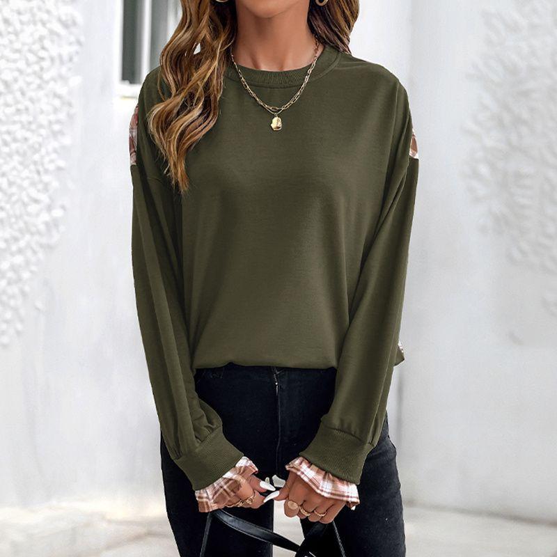 

Autumn Women Fleeces Casual Ladies Tops Autumn Fashion Patchwork Hoodie Top Army Green XL