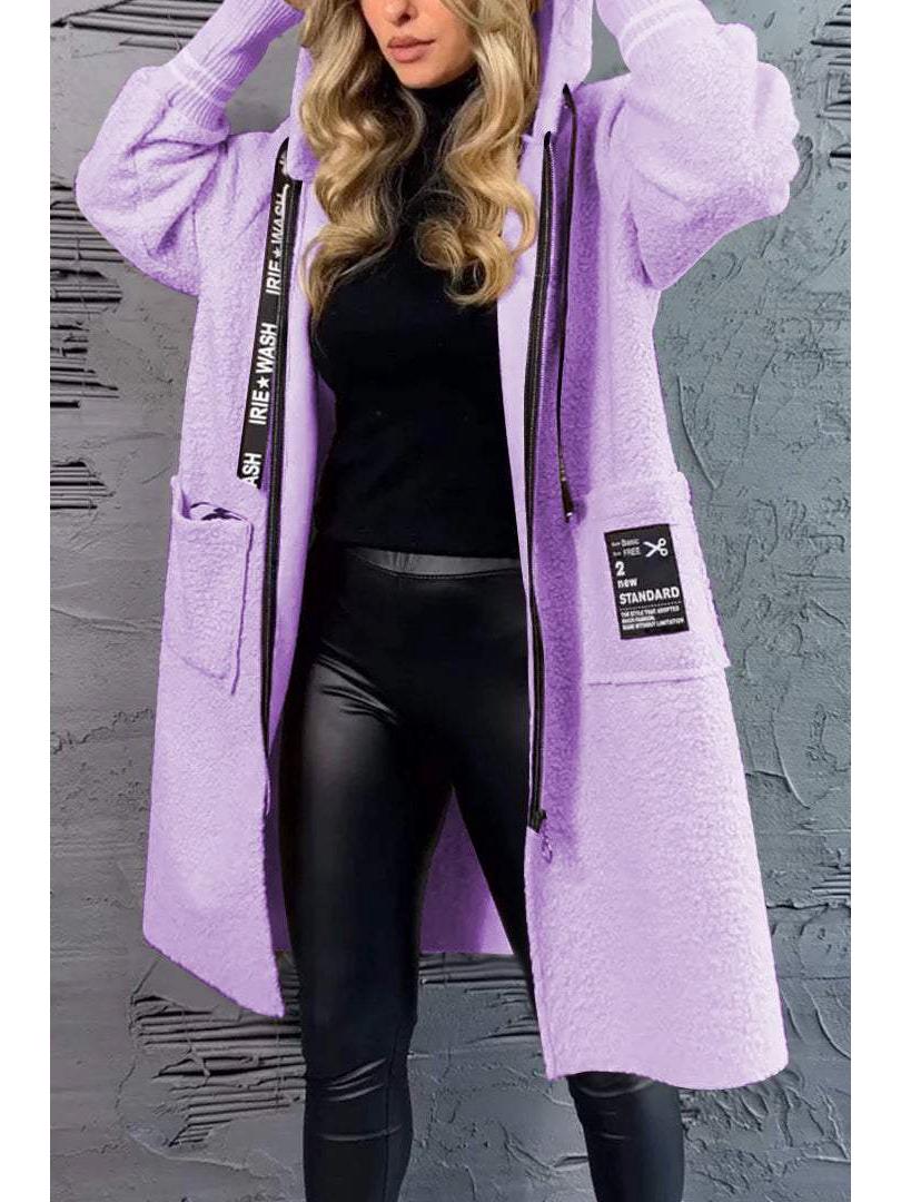 

Повседневное пальто-худи из лоскутов овечьей шерсти с принтом букв, на молнии и со шнурком, 2024 2XL фиолетовый