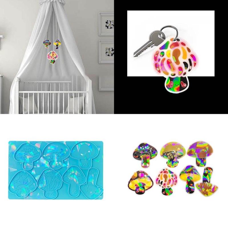 Light and Shadow Keychain Pendant Silicone Molds Mushroom-shape Holographic Mold DIY Ornaments Mould for Birthday Gift