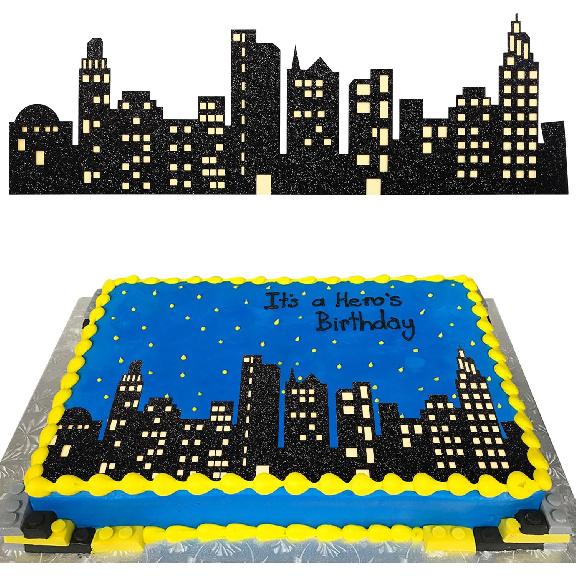 12 ШТ. Городской Бордюр для Торта Декоративные Обертки Топперы Ночной Городской Пейзаж Наклейки или Выкладываемые Изображения Зданий Подсветка Заднего Фона для Небоскреба Нью-Йорк Design 2