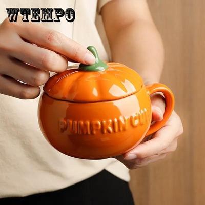 Tasse à citrouille en céramique avec couvercle, dessin animé mignon, tasse de petit déjeuner, tasse à soupe à Dessert, tasse à farine d'avoine, tasse d'eau pour étudiant