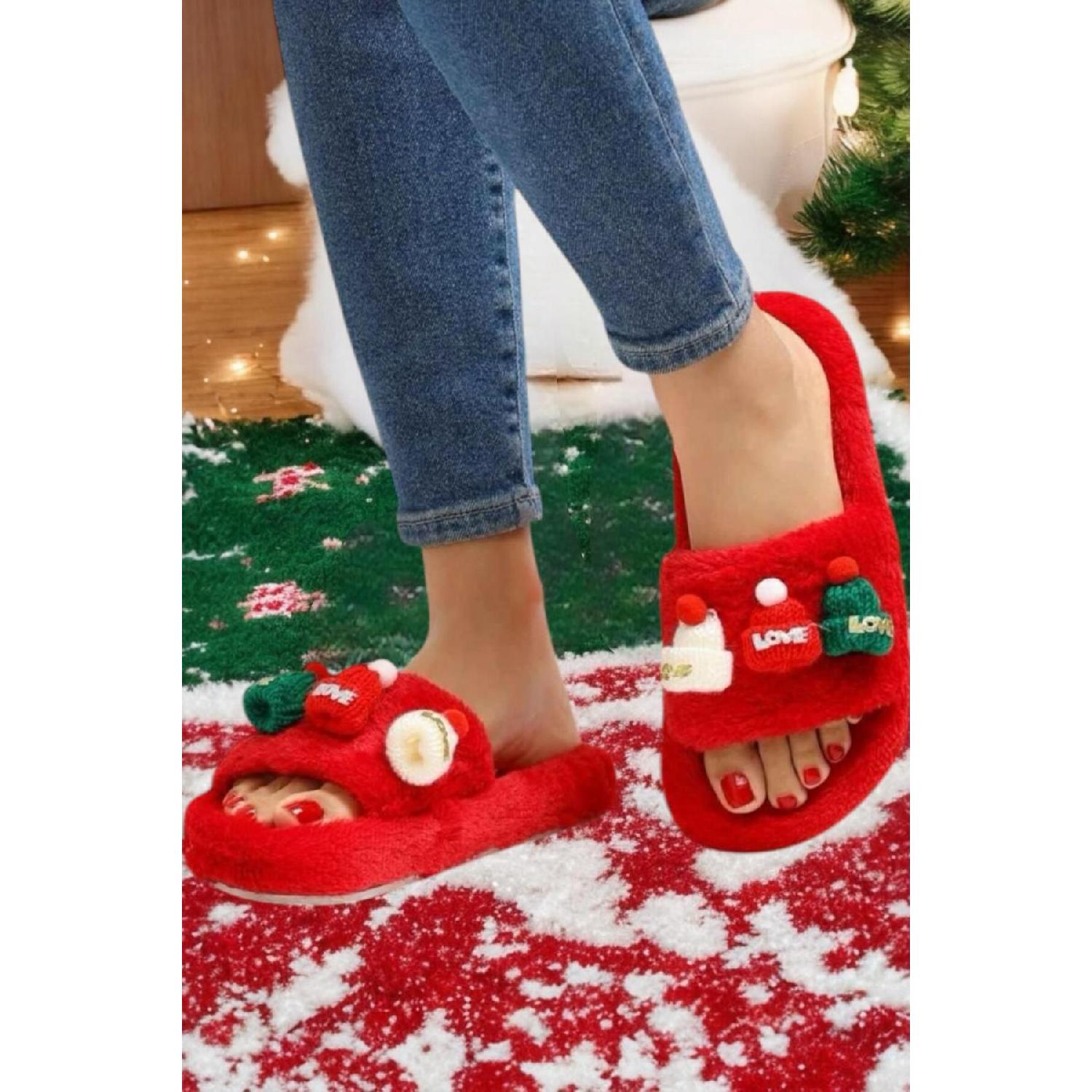 

Рождественские домашние тапочки Рождественский Новый год с пушистым внутри 37 красный