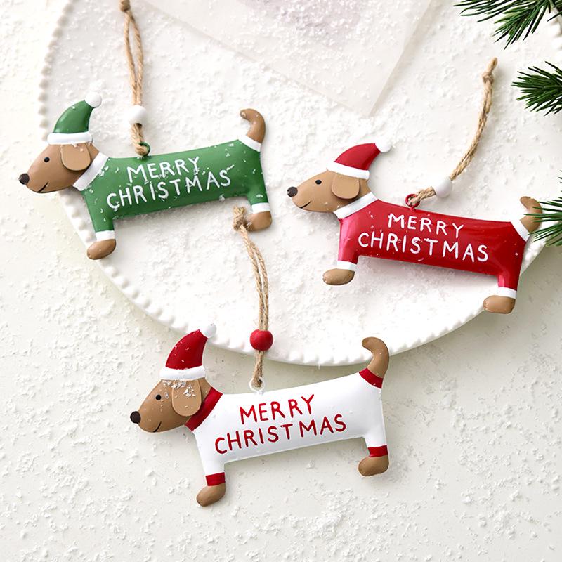Cross-Border Wrought Iron Sausage Dog Christmas Ornament - Creative Letter Dog Tree Decoration