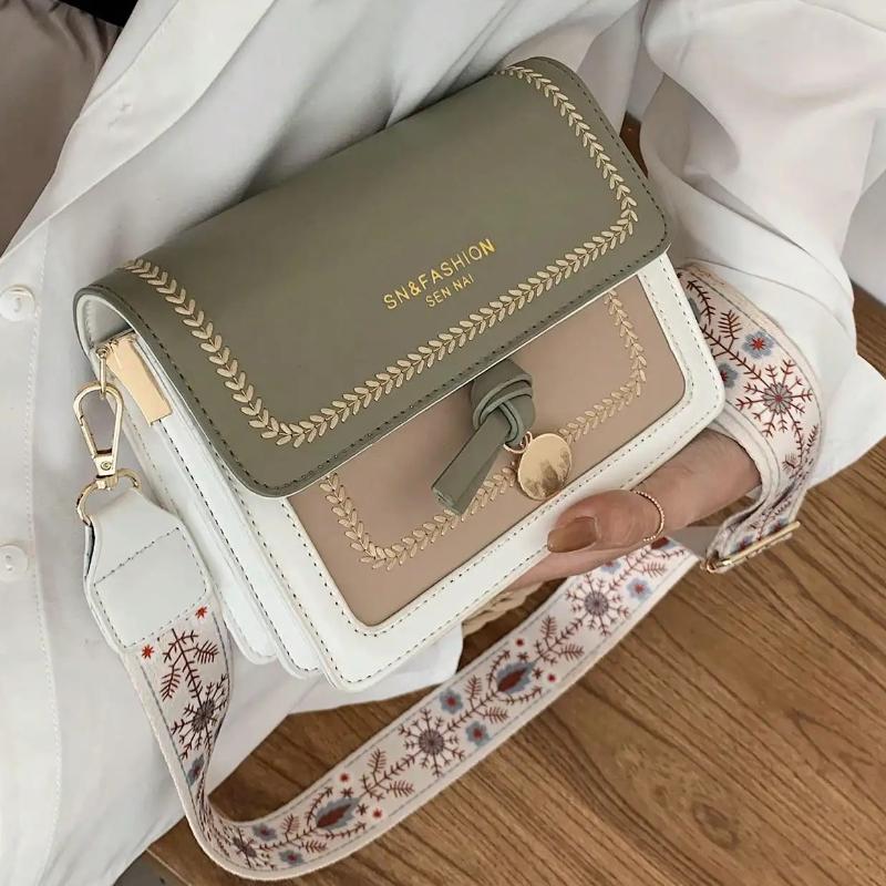 Contrasting Color Shoulder Bags, Small Square Bag, Fashionable Bag for Women, Versatile New Crossbody Bag, Wide Shoulder Strap