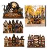 Geisterhaus Wanddekoration Halloween Hängender Holzanhänger mit Hanfseil für Tür Herbst Saisonale Kunstdekoration, Schlossornamente Kürbis Geist