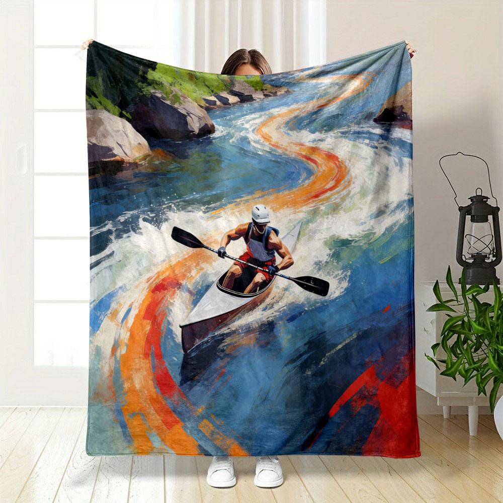 1PC Watercolor Style with Kayaking Theme Printing Adult Children Warm Blankets Home Travel Car Soft Comfortable Luxury Gifts