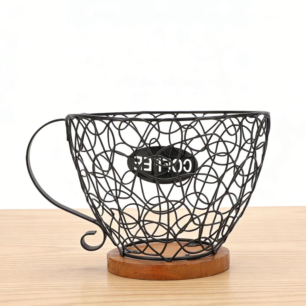 Coffee Pod Holder   Metal Coffee Capsule Storage Basket with Wood Base for Kitchen Countertop
