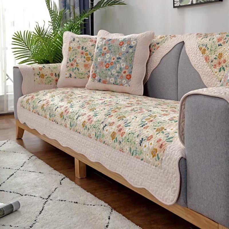 Four Seasons Universal Pastoral Printing Sofa Cushion Korean Style Small Floral Sofa Towel Hot Selling Cotton Sofa Covers