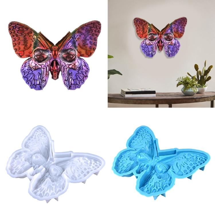 Stereo Butterflies Skull Epoxy Casting Mould for Wall Hanging Decor DIY Crafts