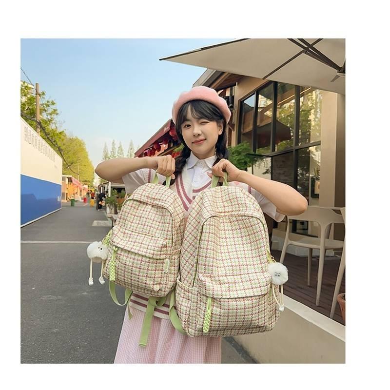 Chic Japanese Plaid Backpack High Quality Lightweight Long-lasting Design
