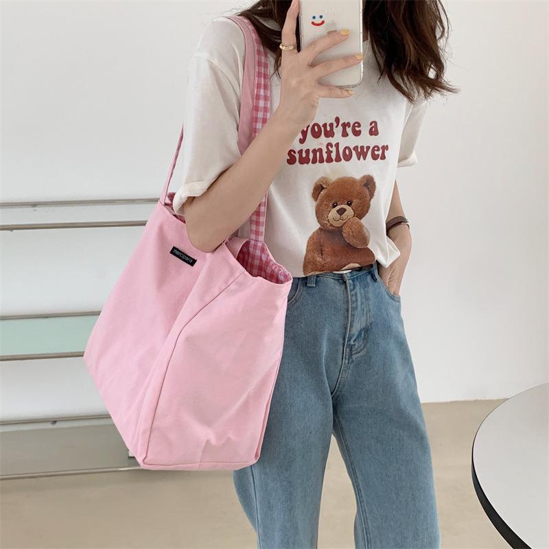Canvas Bags for Women Shoulder Totes Bag Designer Handbags Girls Casual Solid Plaid Shopper Large Capacity Double Side Bags MIT